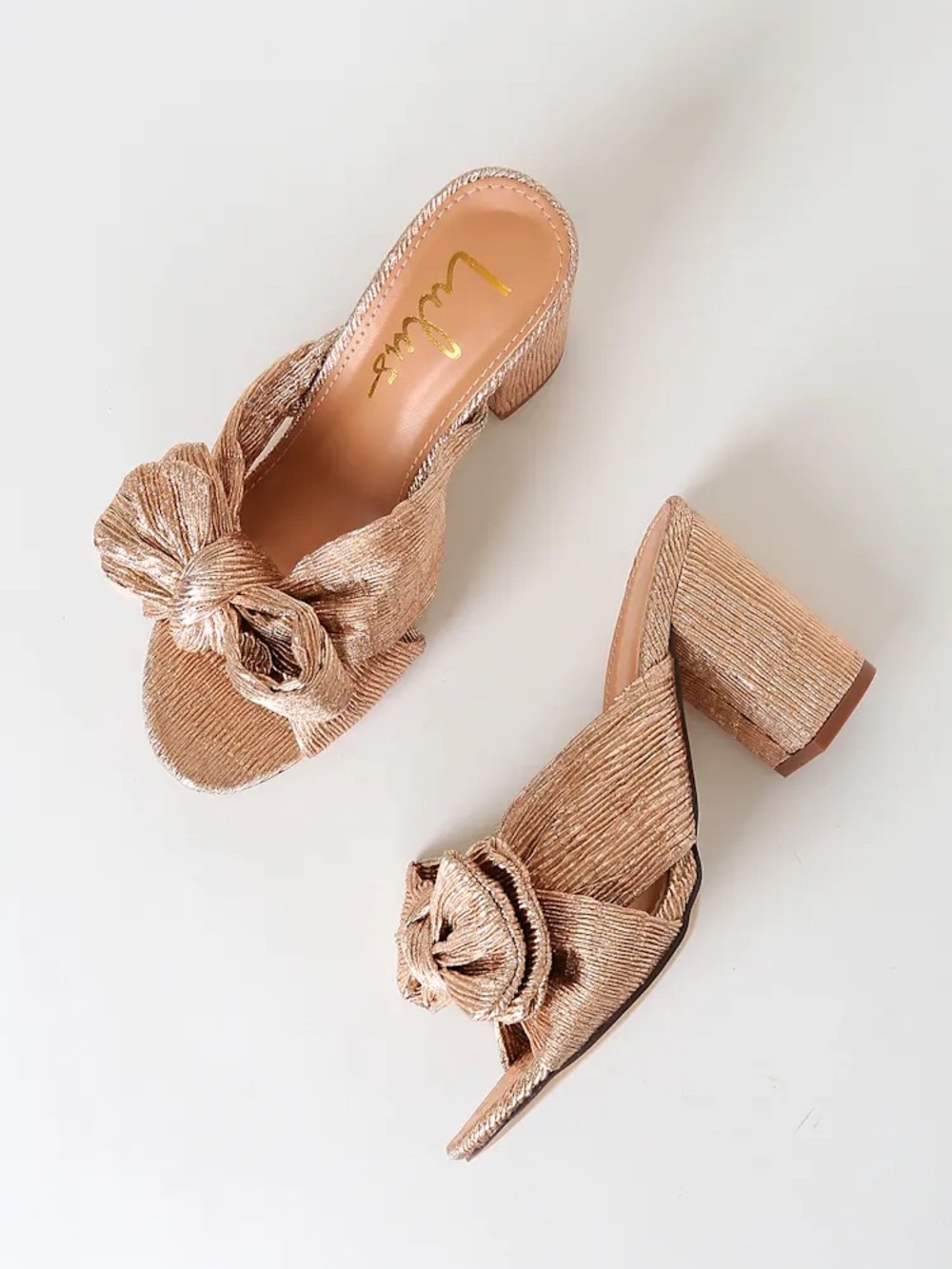 Lulu's Rose Gold Knotted Slide Heels Dorothea New High Heel Sandal 8.5